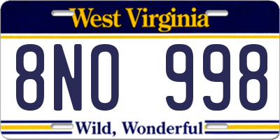WV license plate 8NO998