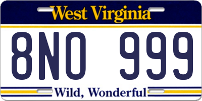 WV license plate 8NO999