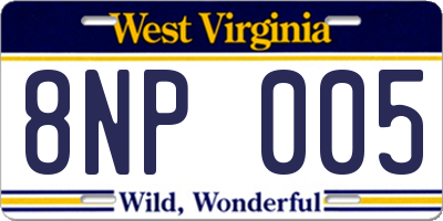 WV license plate 8NP005