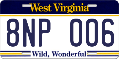 WV license plate 8NP006