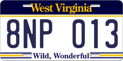 WV license plate 8NP013