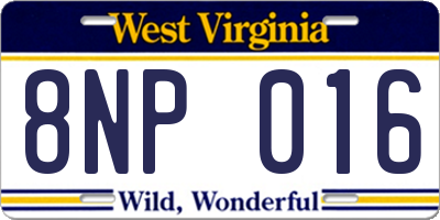 WV license plate 8NP016