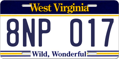 WV license plate 8NP017