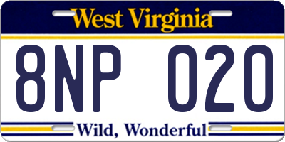 WV license plate 8NP020
