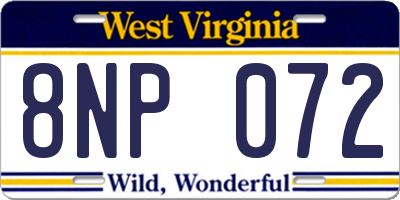 WV license plate 8NP072