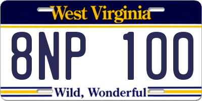 WV license plate 8NP100