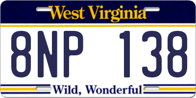 WV license plate 8NP138