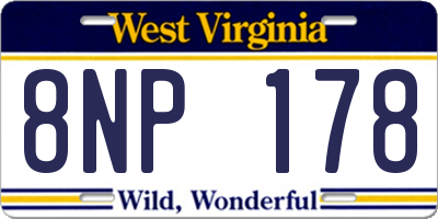 WV license plate 8NP178
