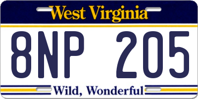 WV license plate 8NP205