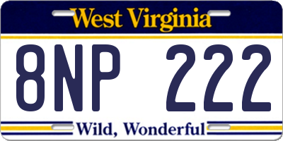 WV license plate 8NP222