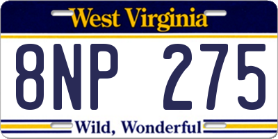WV license plate 8NP275