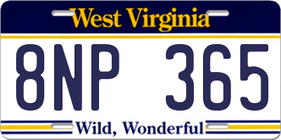 WV license plate 8NP365