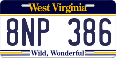 WV license plate 8NP386
