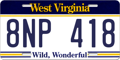 WV license plate 8NP418