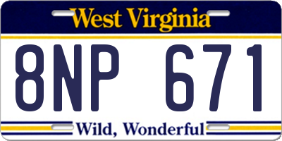 WV license plate 8NP671