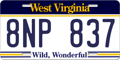 WV license plate 8NP837