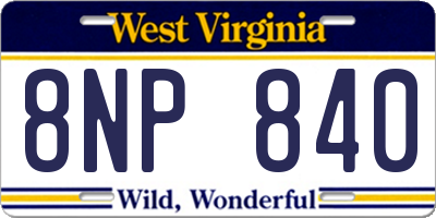 WV license plate 8NP840
