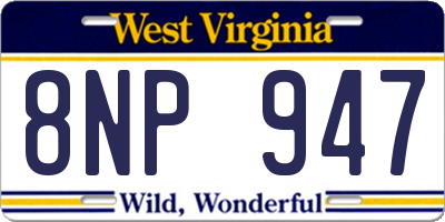WV license plate 8NP947