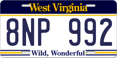 WV license plate 8NP992