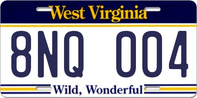 WV license plate 8NQ004