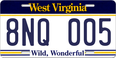 WV license plate 8NQ005