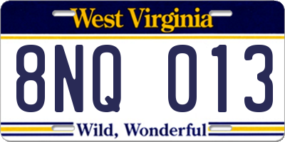 WV license plate 8NQ013