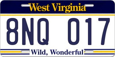 WV license plate 8NQ017
