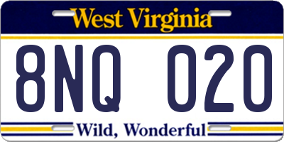 WV license plate 8NQ020