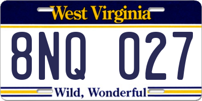 WV license plate 8NQ027