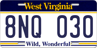 WV license plate 8NQ030