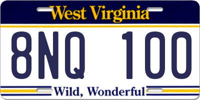 WV license plate 8NQ100