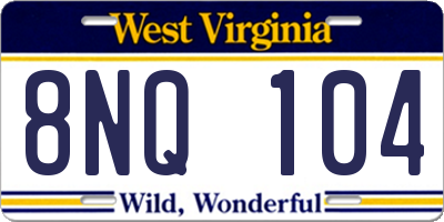 WV license plate 8NQ104