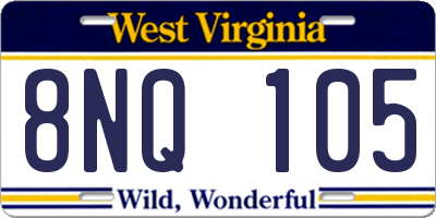 WV license plate 8NQ105