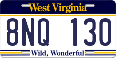 WV license plate 8NQ130