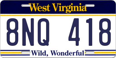 WV license plate 8NQ418