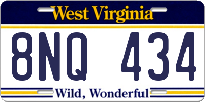 WV license plate 8NQ434