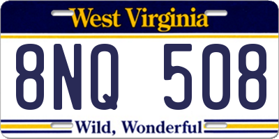 WV license plate 8NQ508