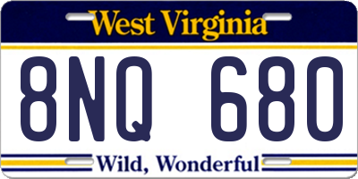 WV license plate 8NQ680
