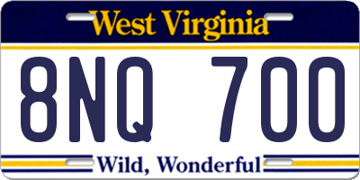WV license plate 8NQ700