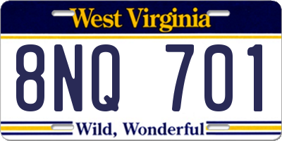 WV license plate 8NQ701