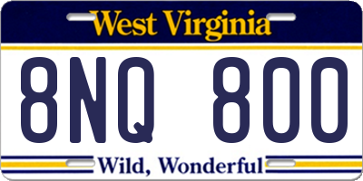 WV license plate 8NQ800