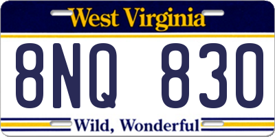 WV license plate 8NQ830
