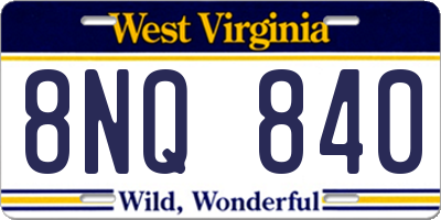 WV license plate 8NQ840