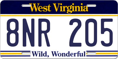 WV license plate 8NR205