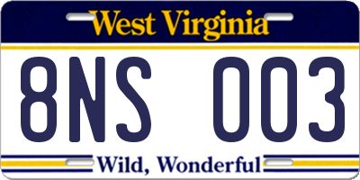 WV license plate 8NS003