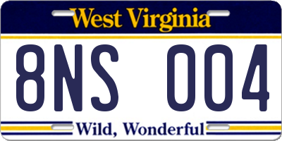 WV license plate 8NS004