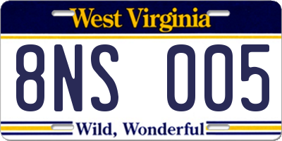 WV license plate 8NS005