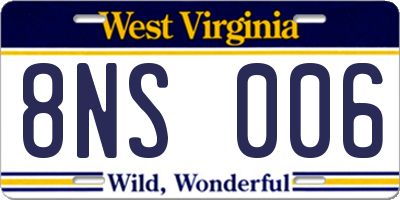 WV license plate 8NS006
