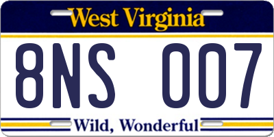 WV license plate 8NS007