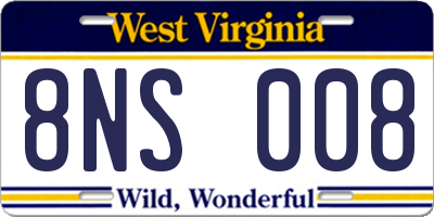 WV license plate 8NS008